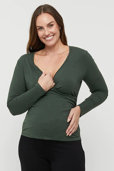 Organic Bamboo L/S Cross Front Maternity & Nursing Top Maternity Top from Bamboo Body maternity store australia